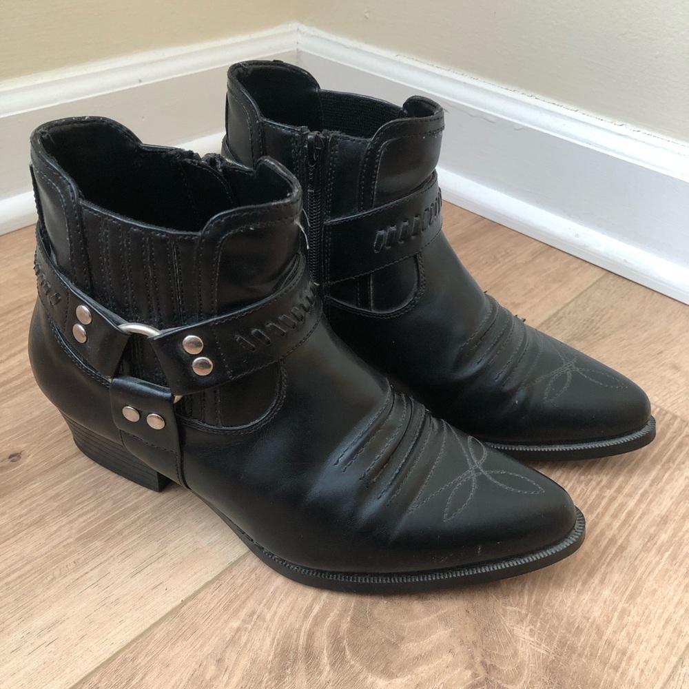 Vintage Black Biker Moto Boots Size 8